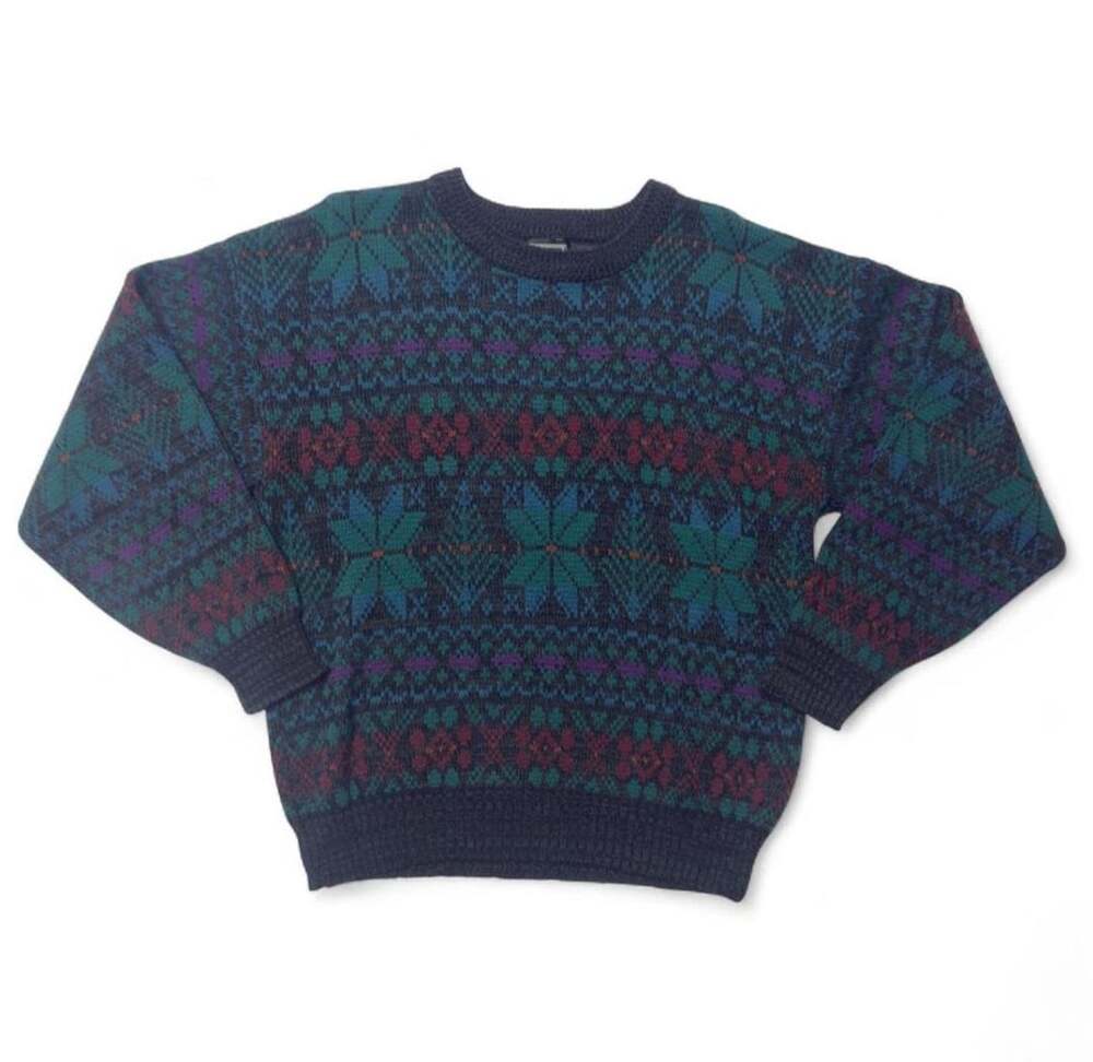 Design Crew Sweater Size L Fair Isle Vintage Pattern Pullover